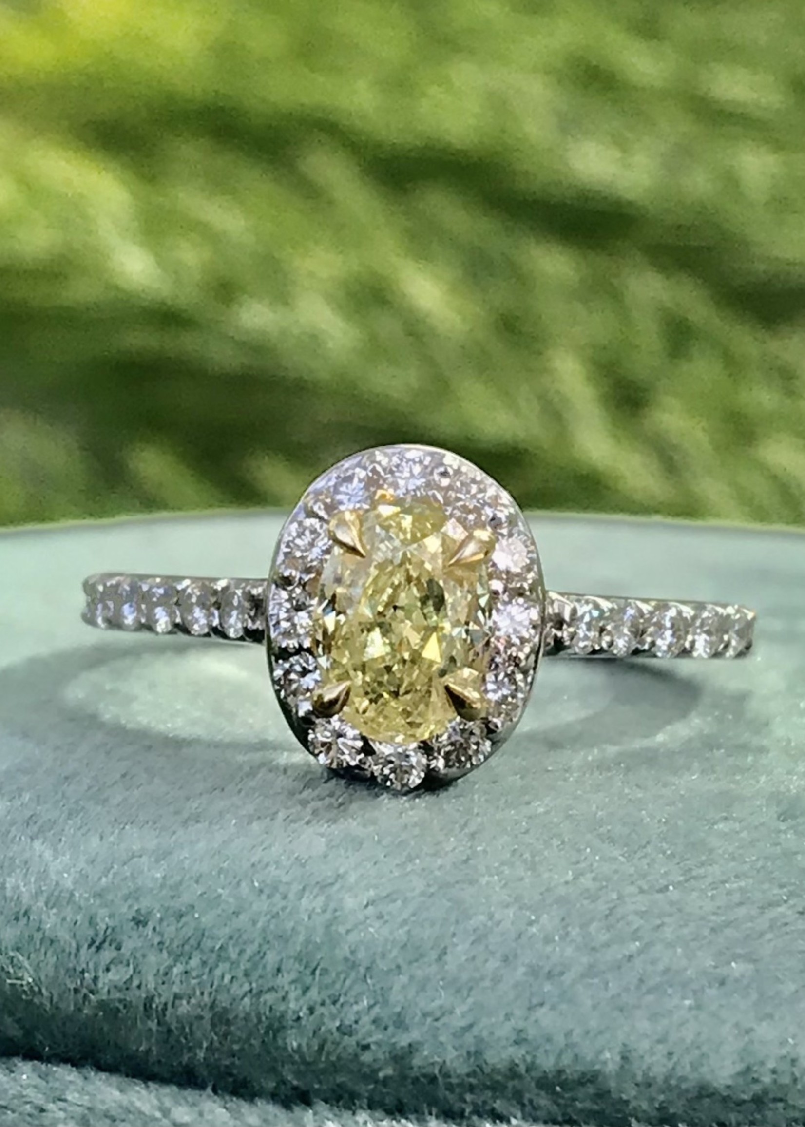 18kW .73 Oval Fancy Yellow Diamond VVS1 with .30ct Halo. - Beyond