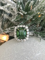 ASH 2.5 carat Cushion Cut Green Diamond with Diamond Halo Setting