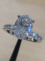 ASH 14kW 3carat Oval Cut Lab Grown Diamond with .50ct Diamond Setting