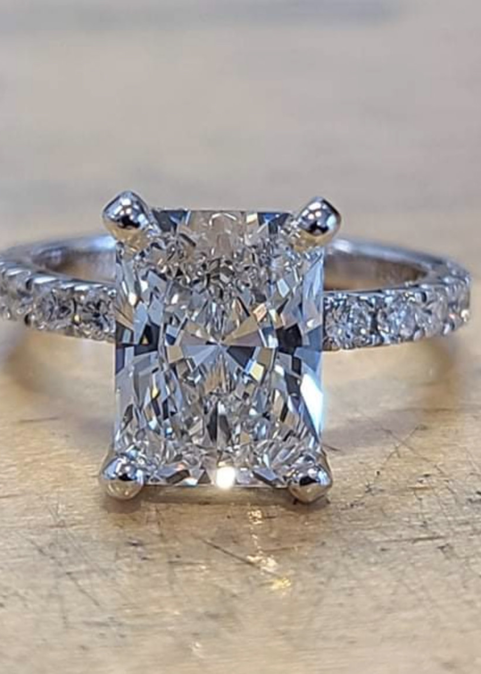 ASH 14kW 3 carat Radiant Cut Lab Grown Diamond with "hidden halo" diamond setting