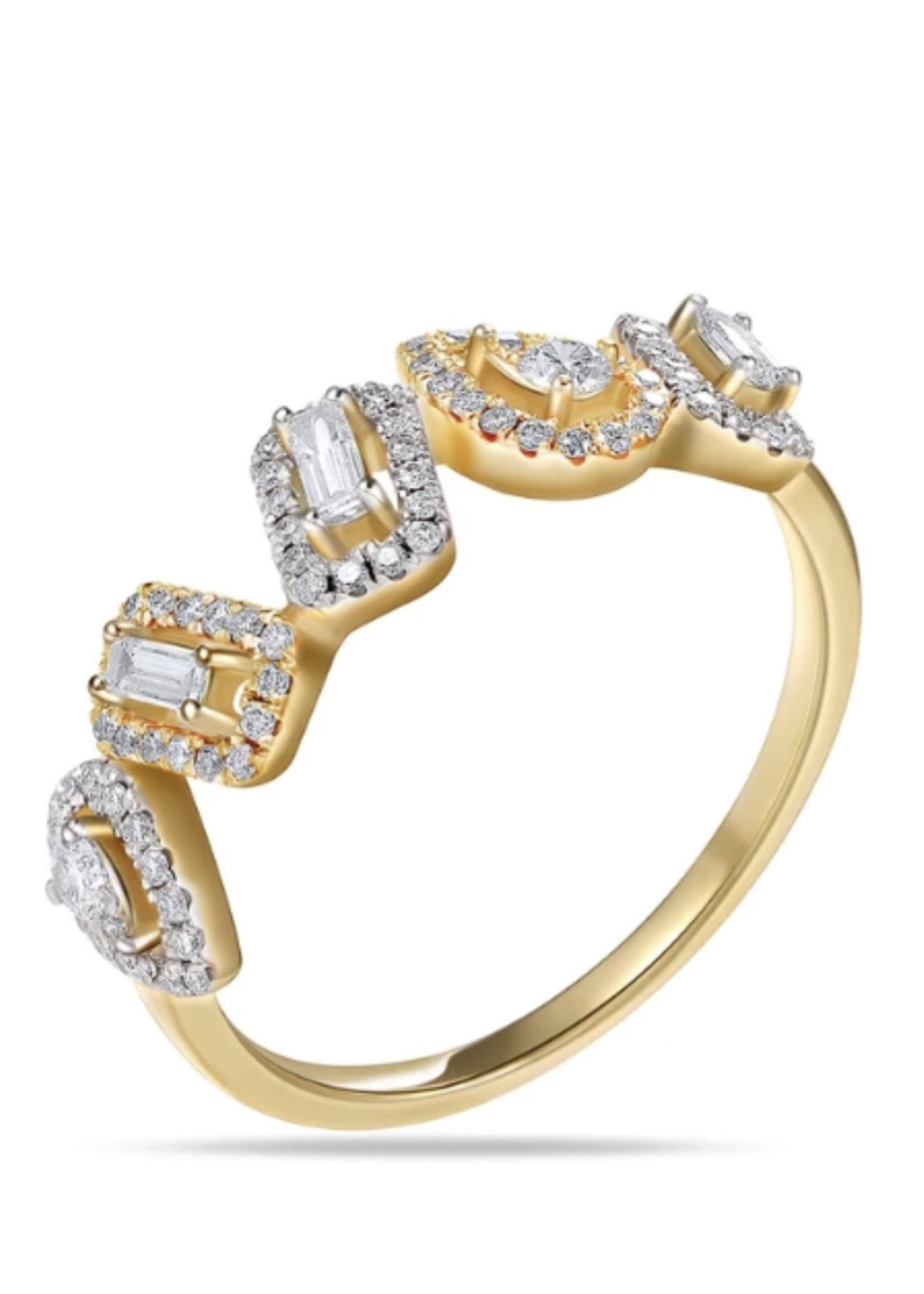 Shula NY 14kY/W .50ctw baguette and round diamond ring. One of our Best Sellers!