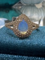 14kY Opal and Diamond Double Halo Ring .35ctw