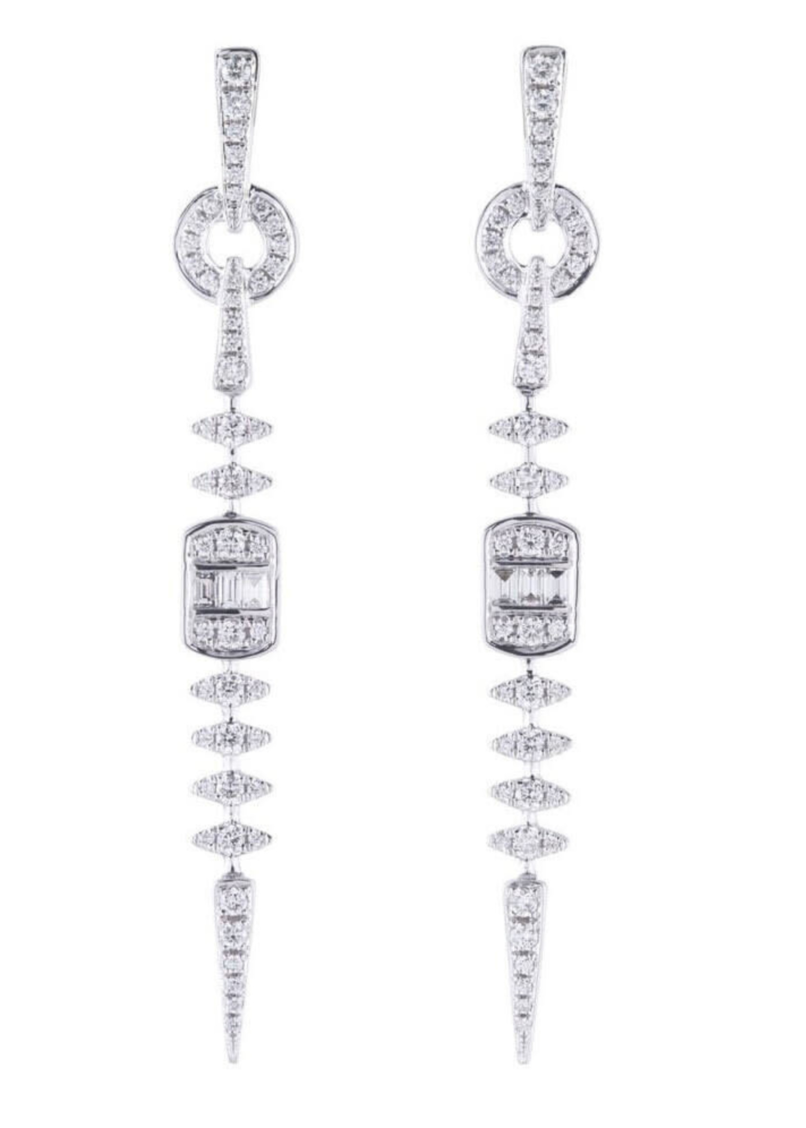 Sophia By Design 14kW .78ctw Round and Baguette Cut Diamond Dangle Earrings
