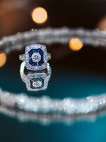 14kW Art Deco Style Ring 1.23ct diamonds 1.03ct Sapphires