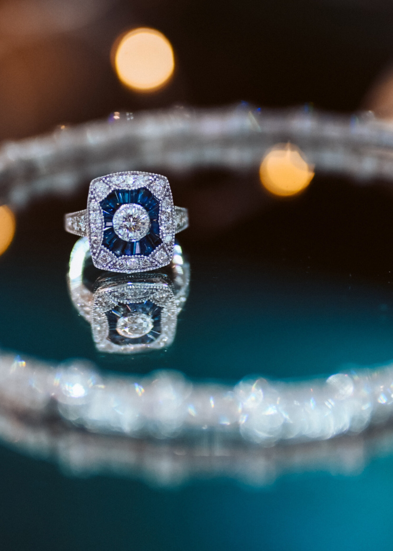 14kW Art Deco Style Ring1.23ct diamonds 1.03ct Sapphires