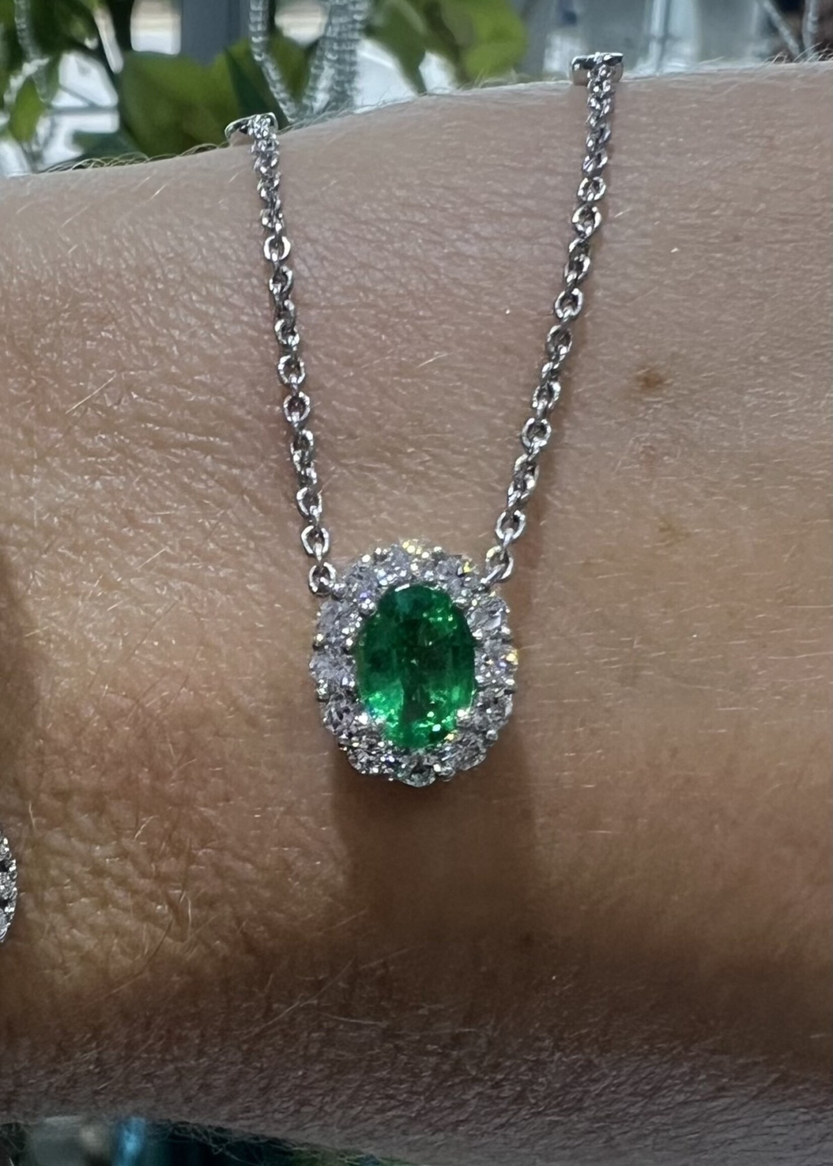 18KW  .71ct Emerald .48ctw Diamond Necklace