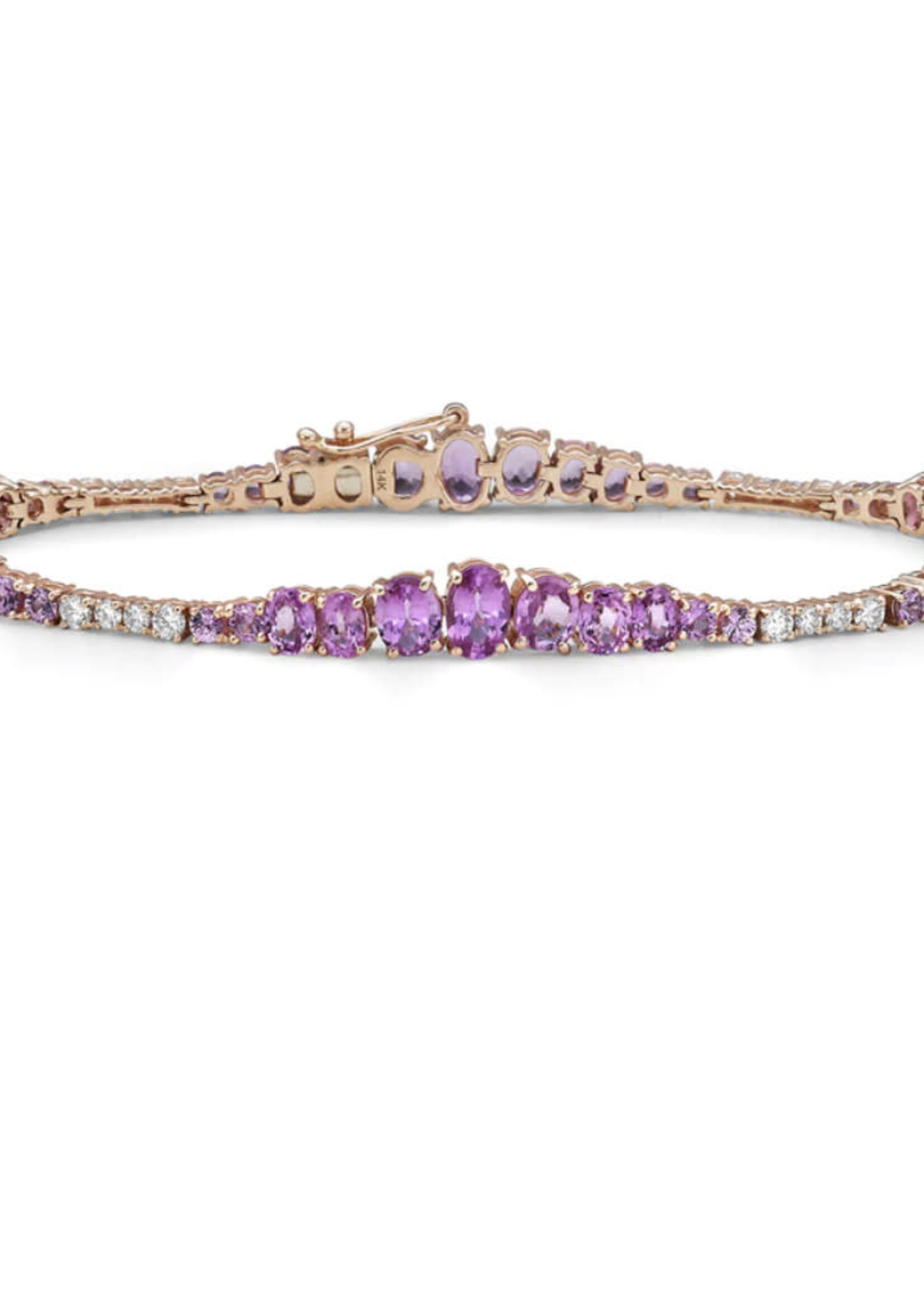 14k Rose Gold 9.79ctw PINK Sapphire with .54ctw diamond Tennis Bracelet