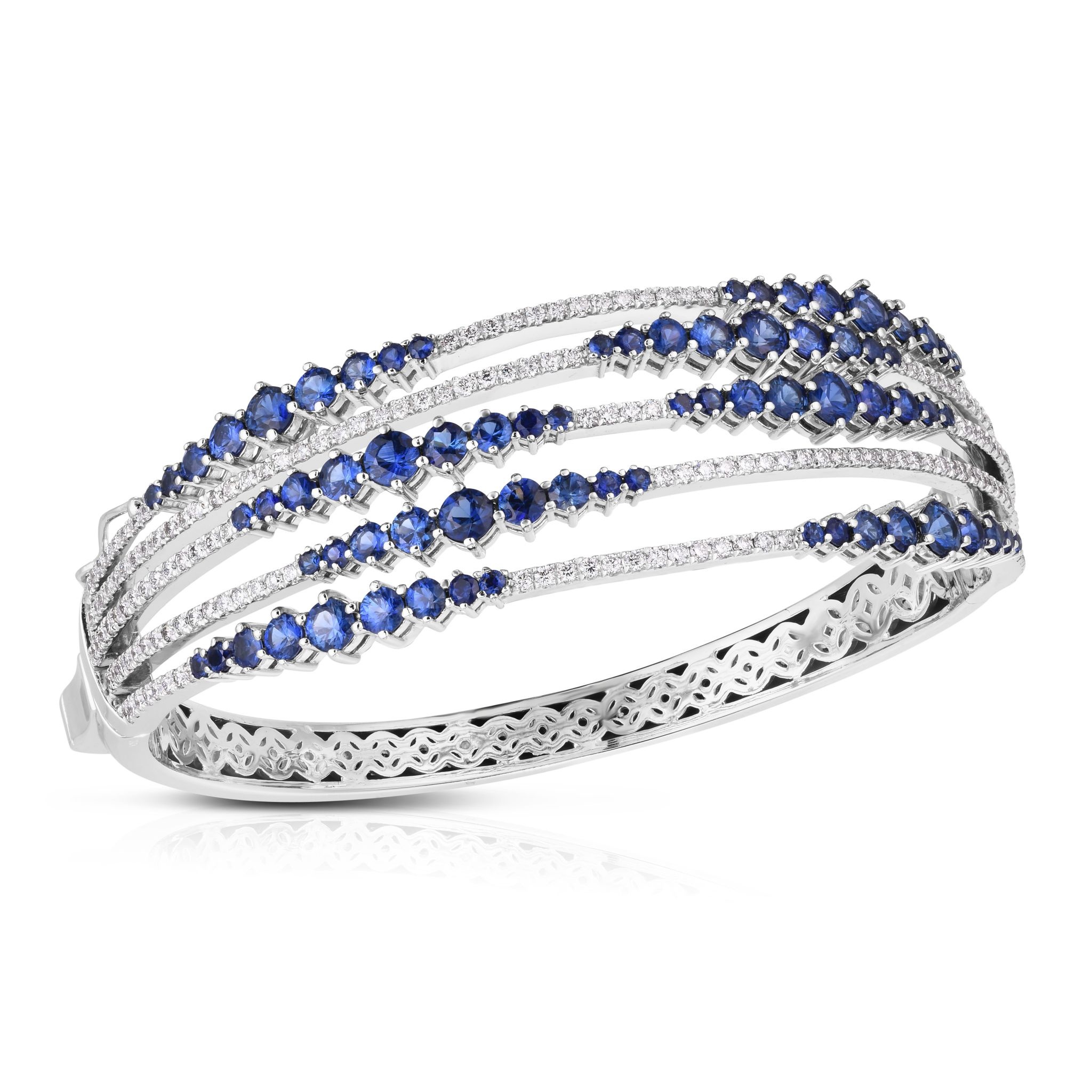 14kW 5 75ct Sapphires 1 63ctw Diamond Hinged Cuff Bracelet Very Fancy 14kW 5 75ct Sapphires 1 63ctw Diamond Hinged Cuff Bracelet Very Fancy