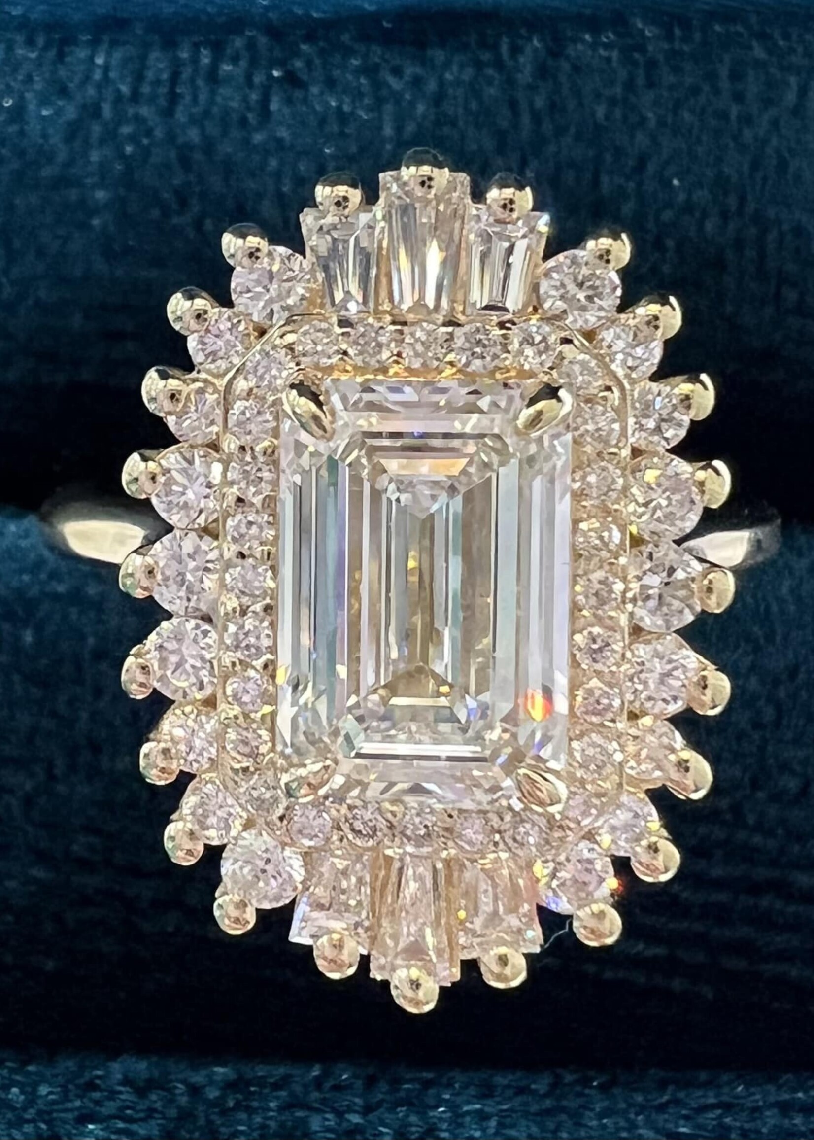 ASH 14kY Ballerina Ring with 2ct LabGrown Emerald Cut Diamond.