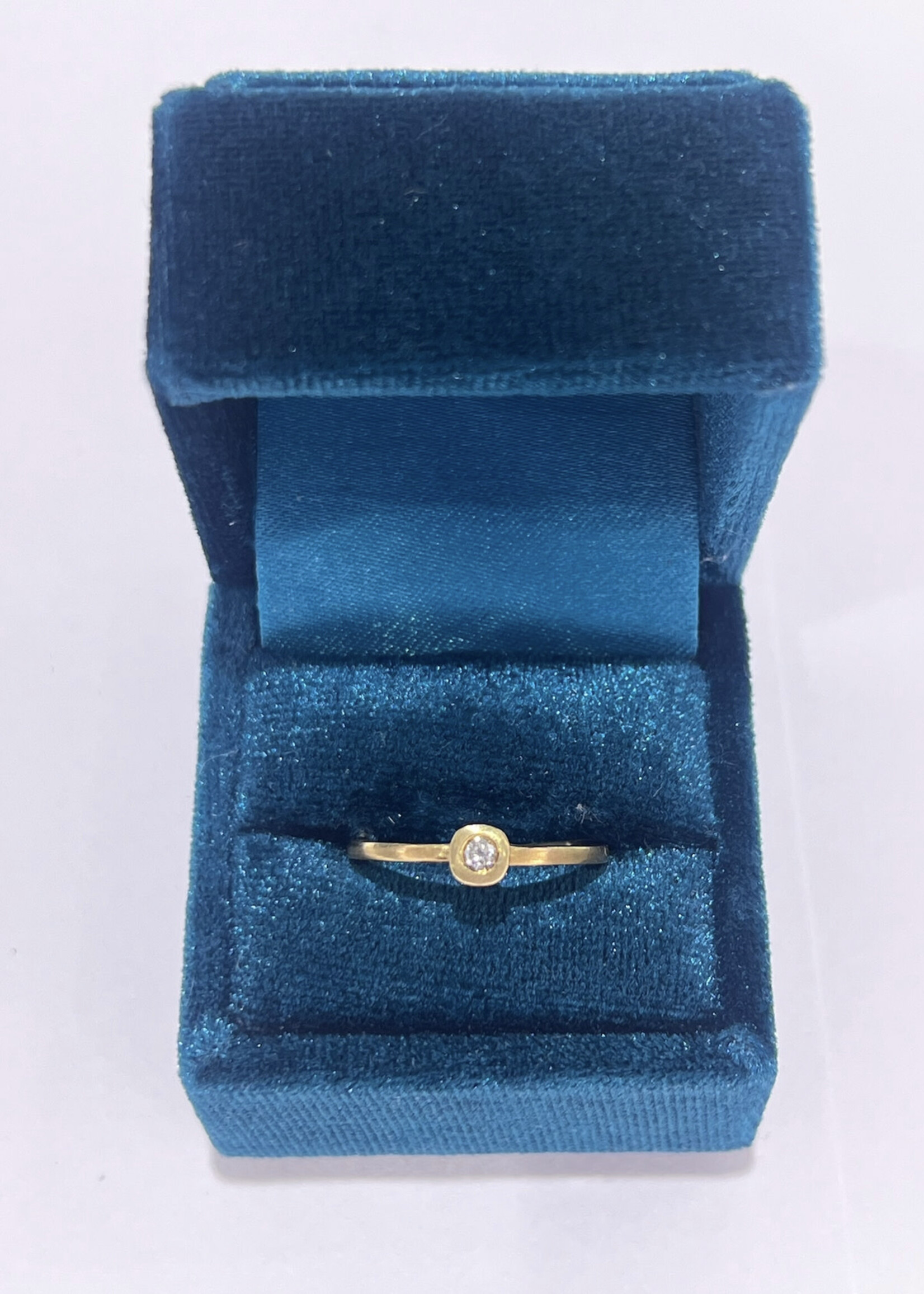 Royal 14kY .06ctw Bezel set Diamond Ring with a brushed finish, Stackable!