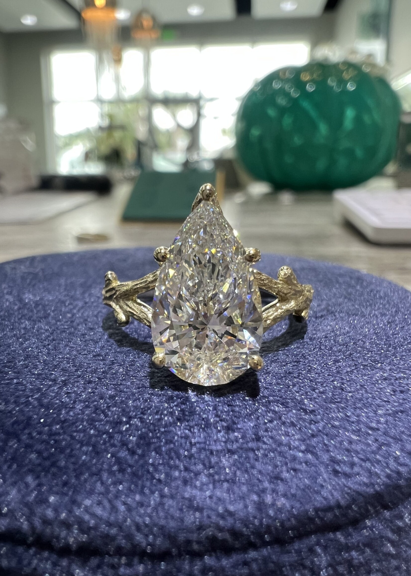ASH 14kY 3ct Pear Cut LabGrown Diamond F/VS1.  Tree Bark Collection! Exclusive to Beyond Measure Fine Jewelry.  Available in Oval & Marquise Cut