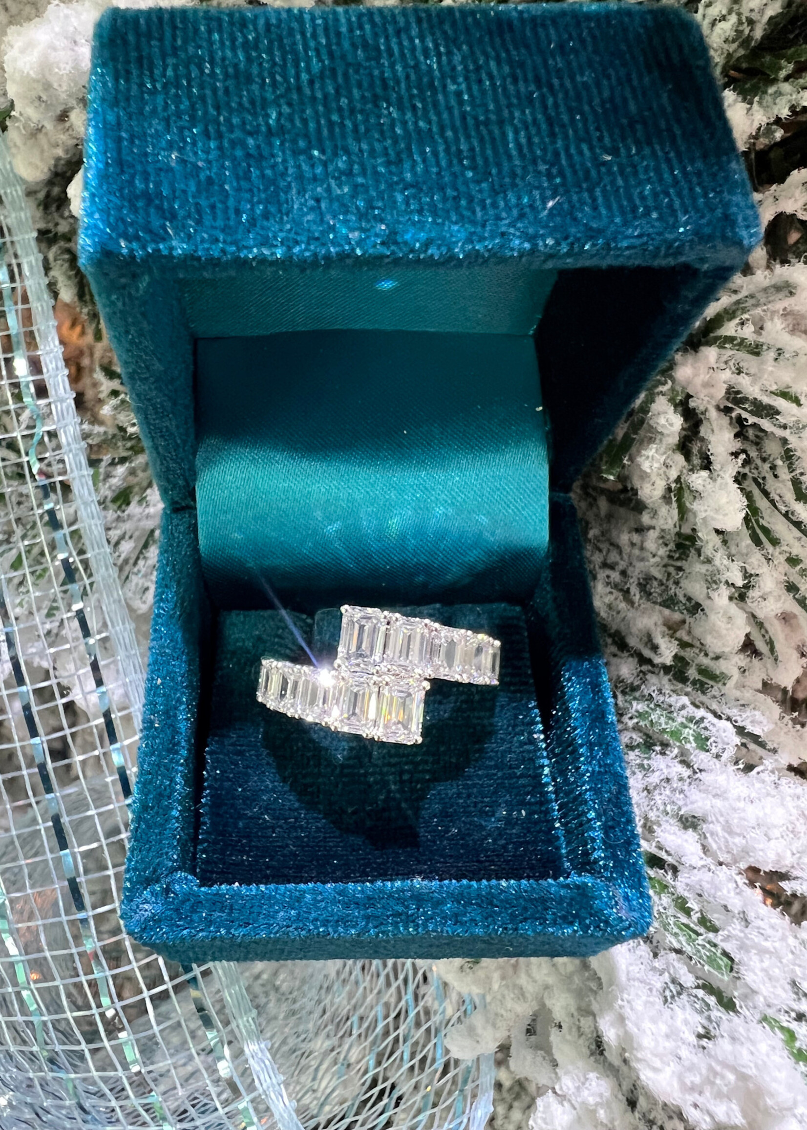 Roman + Jules Platinum 3.30ctw Natural Diamond Ring, 12 Emerald Cuts