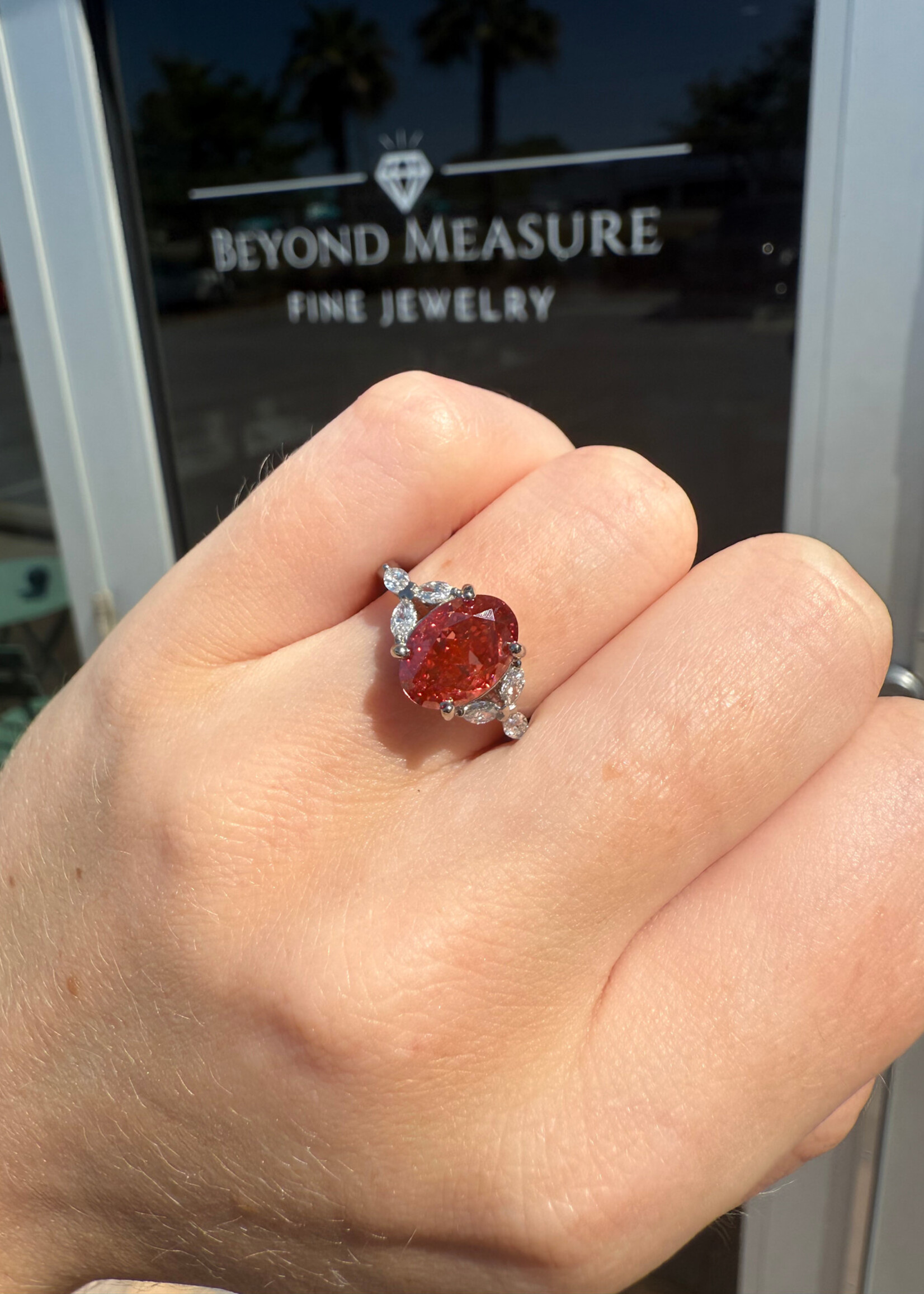 pink 14kW 3 carat Pink! Lab Grown Oval cut Diamond with naturally mined marquise cut side diamonds (
