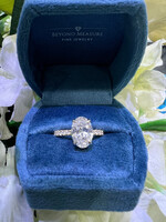 Centurian 14k Yellow & White Gold Oval Cut Engagement Ring.  2.59ct LabGrown E/VS1 + .53ctw diamonds down band + hidden halo.