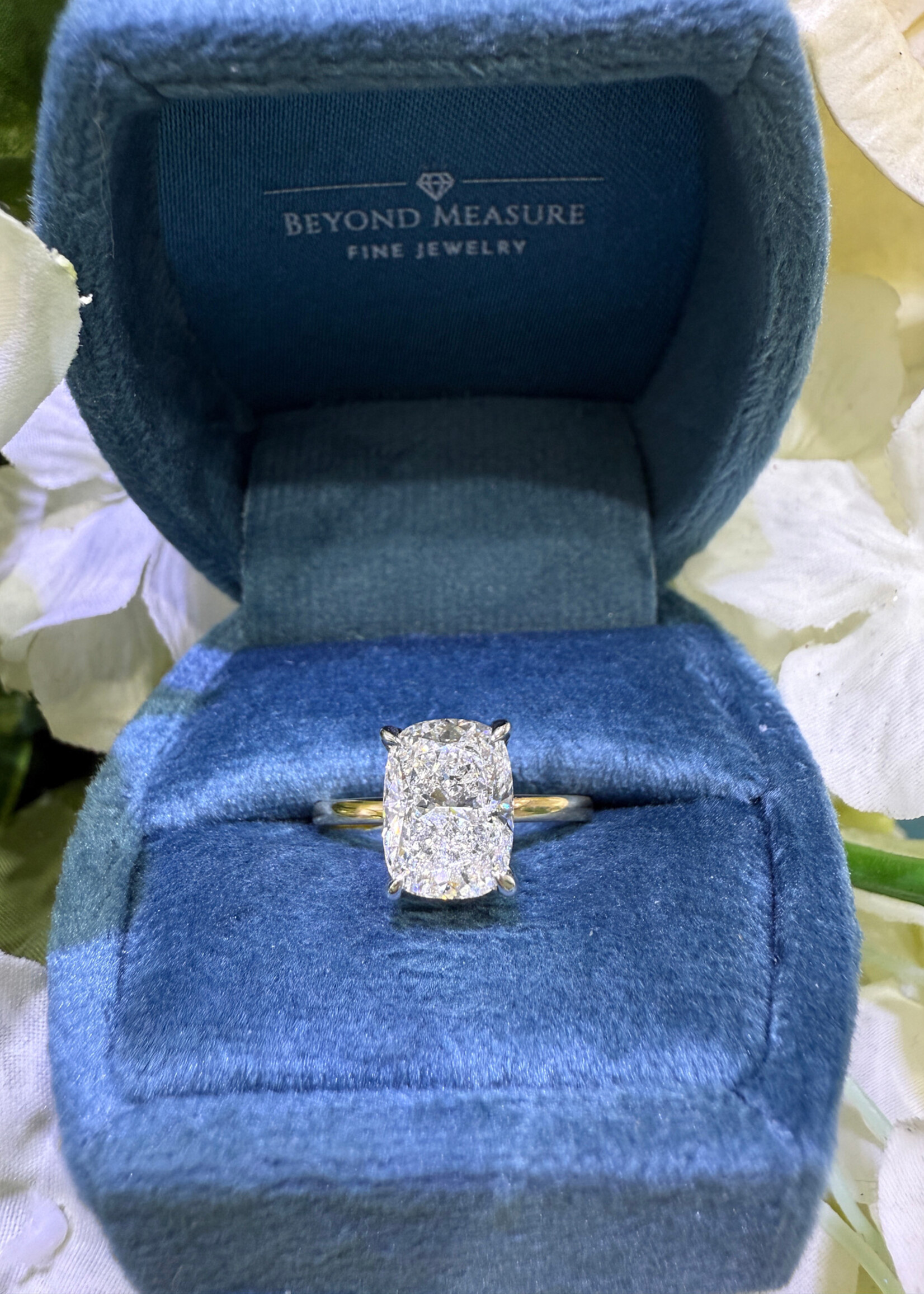 14k Yellow and White Gold 3ct Elongated Cushion cut Engagement Ring 3.09ct LabGrown F,VS1 solitaire + hidden halo