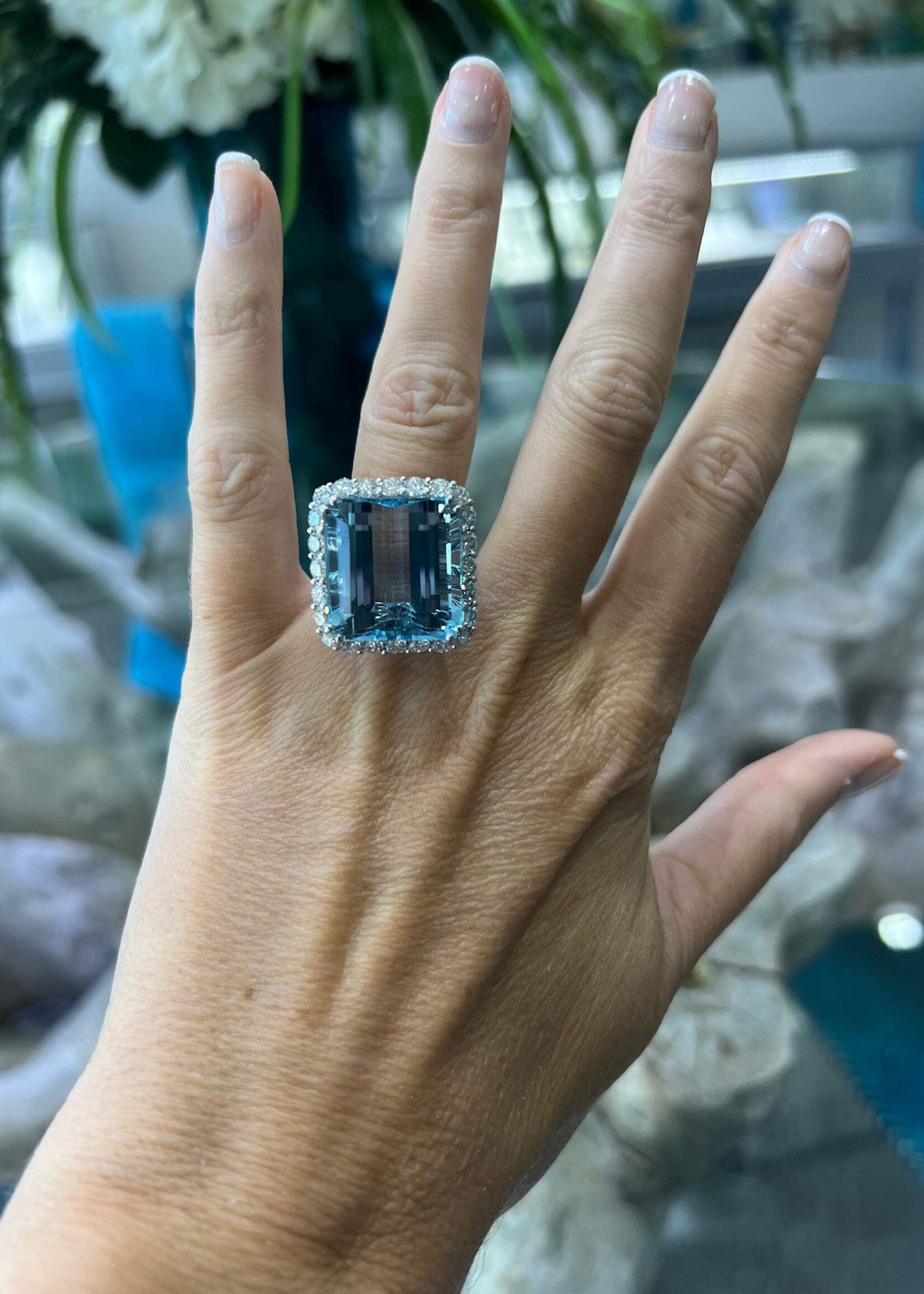 Platinum 26.04ct Aquamarine + 2.13ctw Natural Diamonds