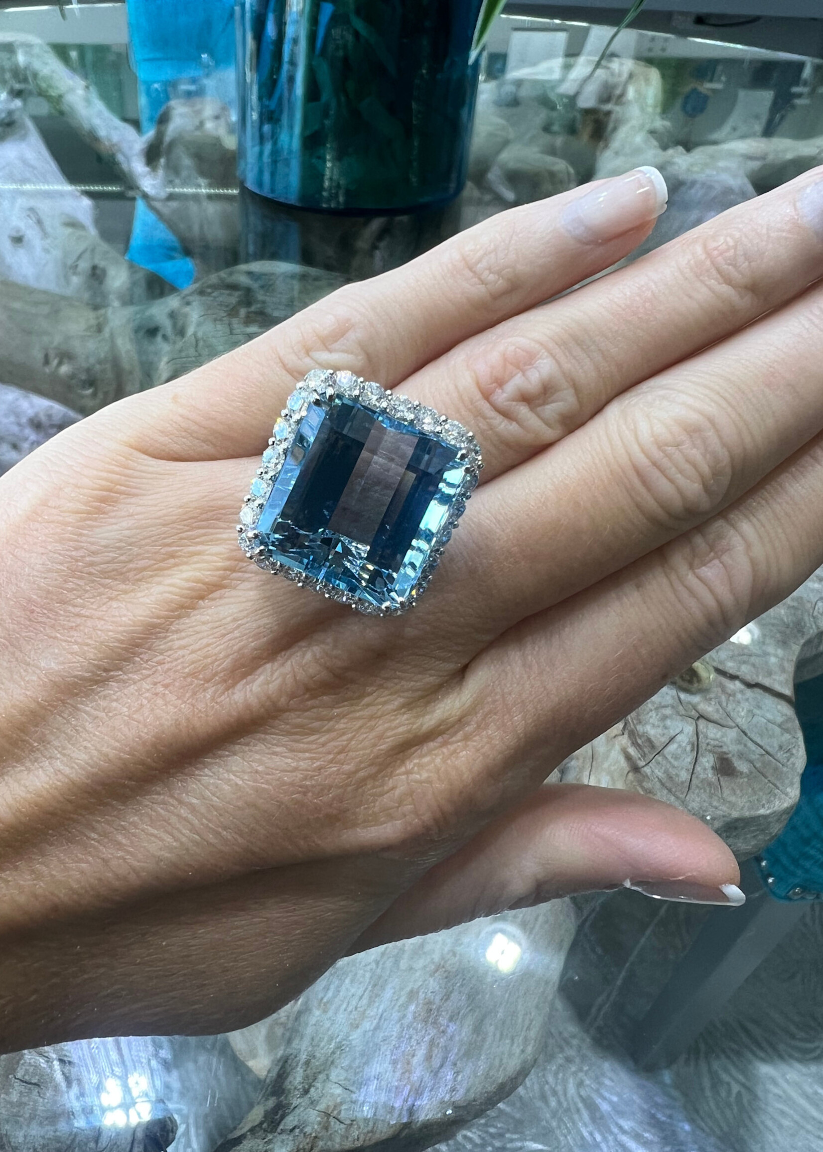 Platinum 26.04ct Aquamarine + 2.13ctw Natural Diamonds