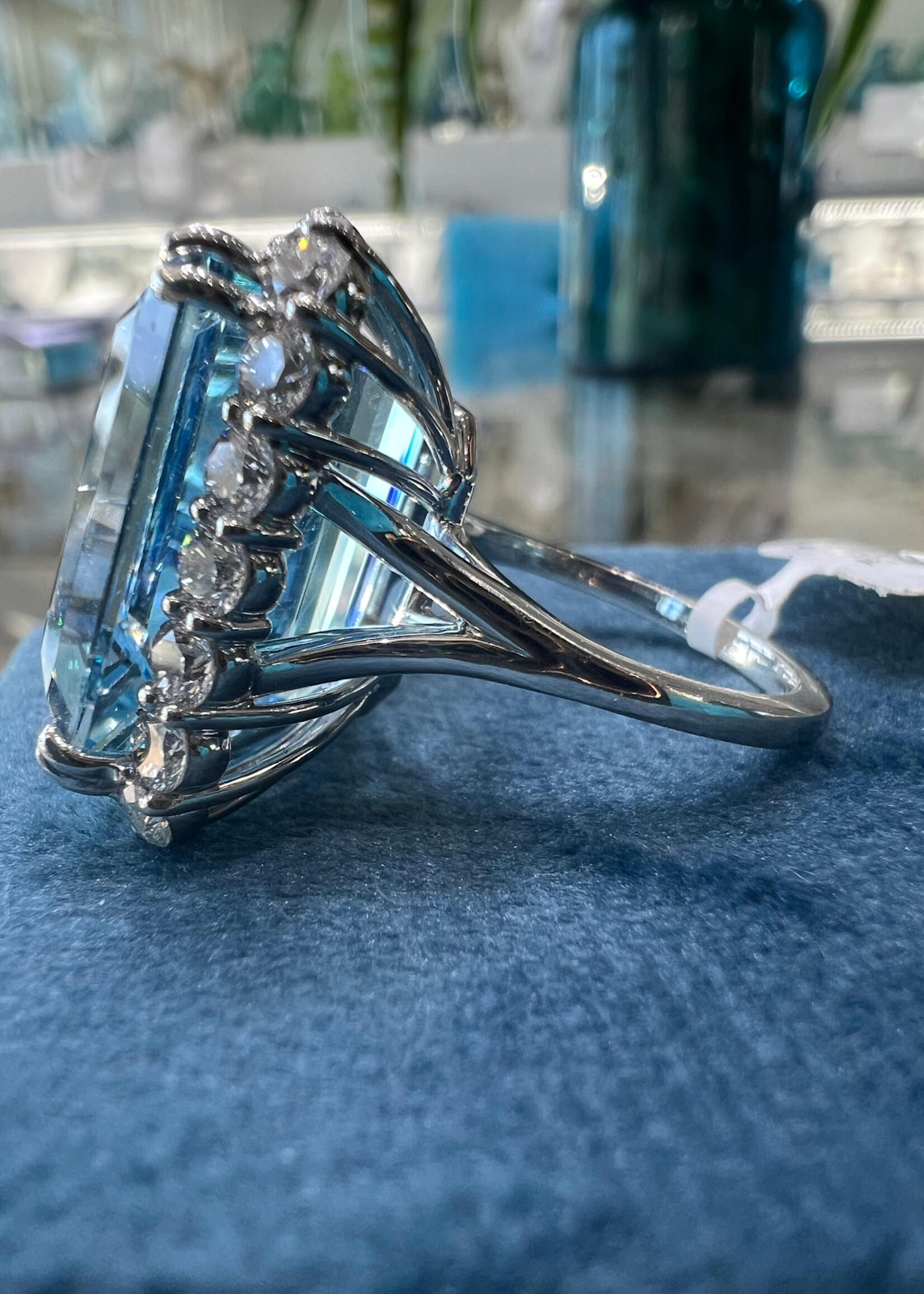 Platinum 26.04ct Aquamarine + 2.13ctw Natural Diamonds