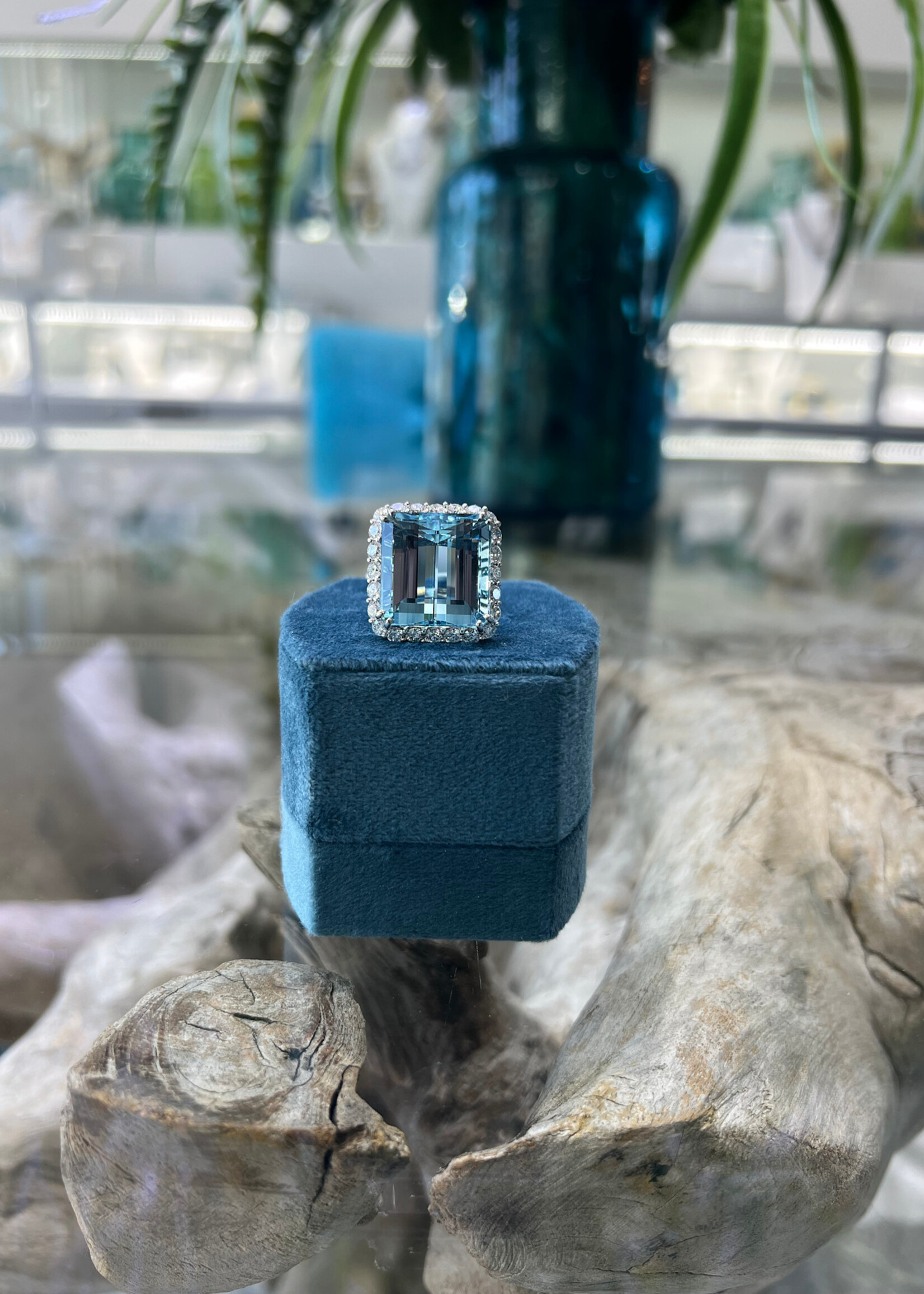 Platinum 26.04ct Aquamarine + 2.13ctw Natural Diamonds