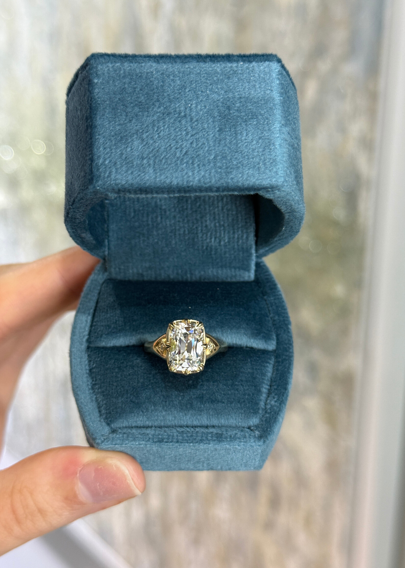 "Taylor" Ashleigh's Version:  3.06ct LabGrown Old Miner Cut F,SI1 with diamond accents.