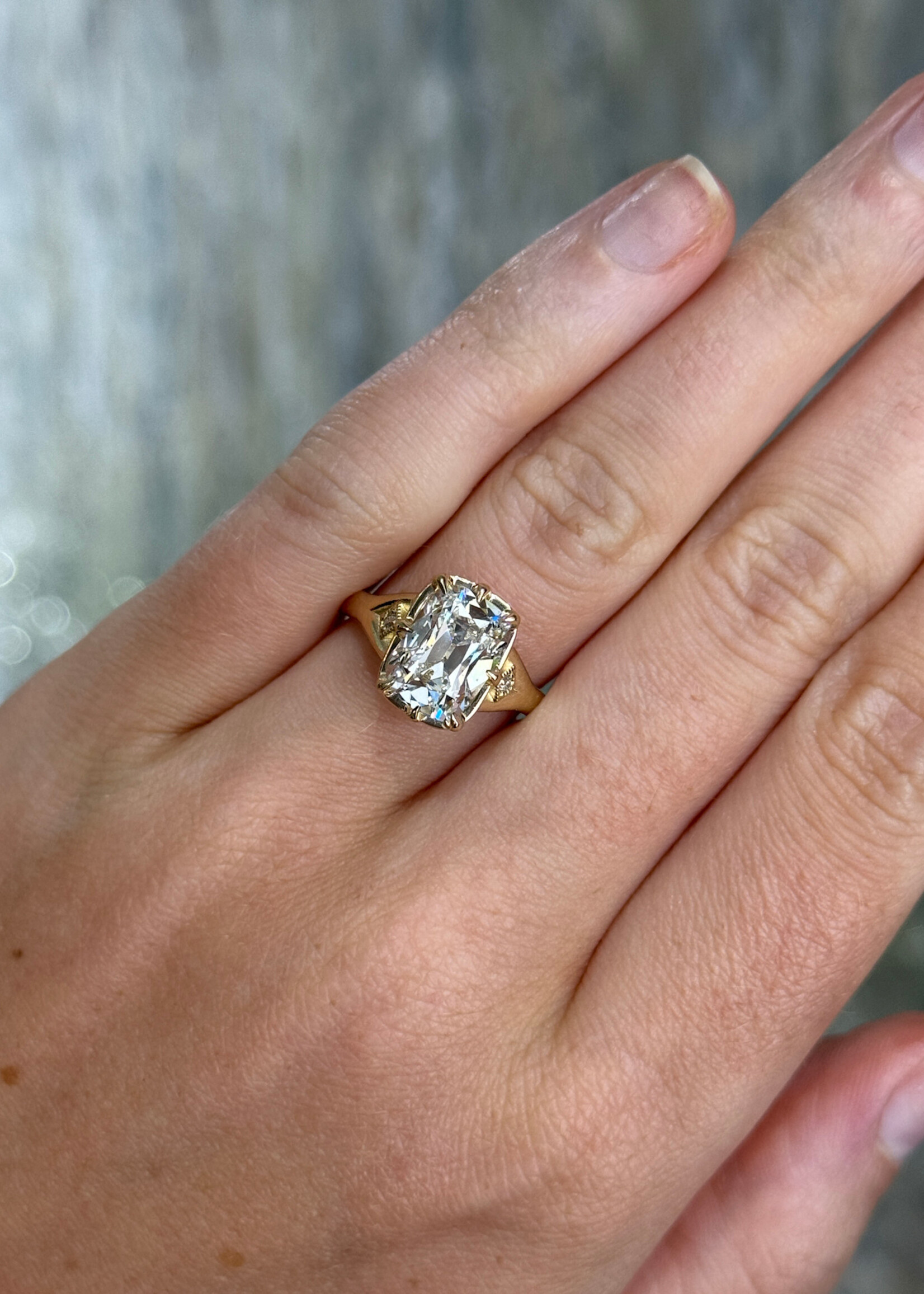 "Taylor" Ashleigh's Version:  3.06ct LabGrown Old Miner Cut F,SI1 with diamond accents.