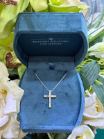 14kY/W 1/2ctw Natural Diamond Cross with Baguette and Round Cut Diamonds.