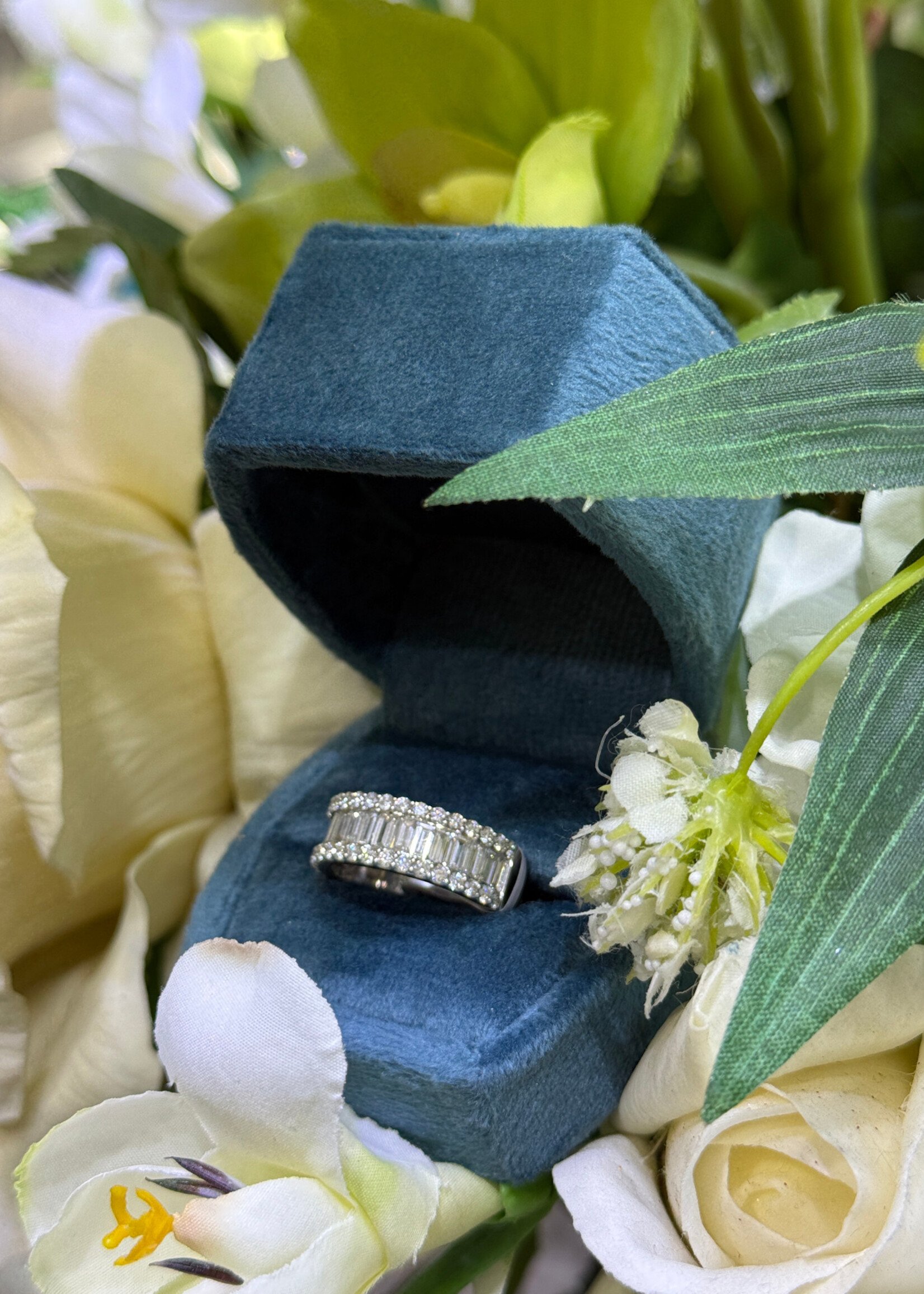 14kW 2.06ct Natural Diamond Band with round and baguette cut diamonds.