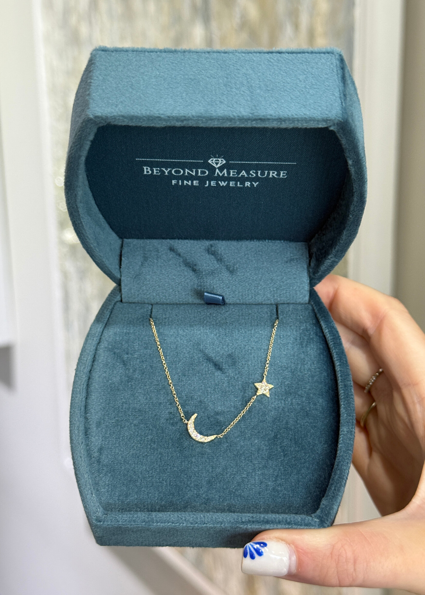 14kY .15ctw Natural Diamond Moon and Star Necklace