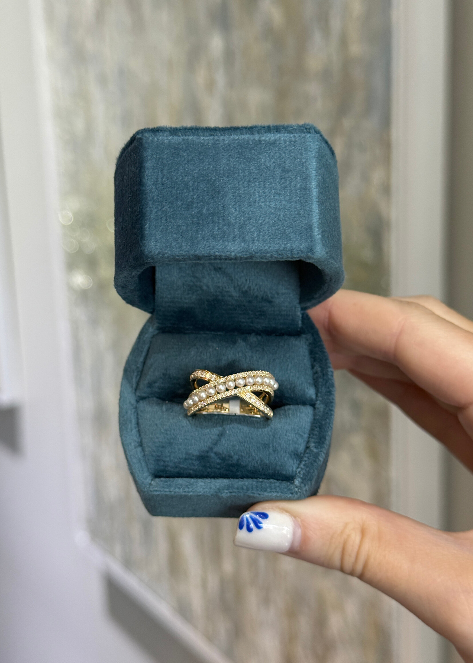 14kY .31ctw Natural Diamond and Seed Pearl Y Ring