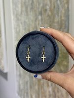 14kY .11ctw Natural Diamond Cross Huggie Hoop Earrings