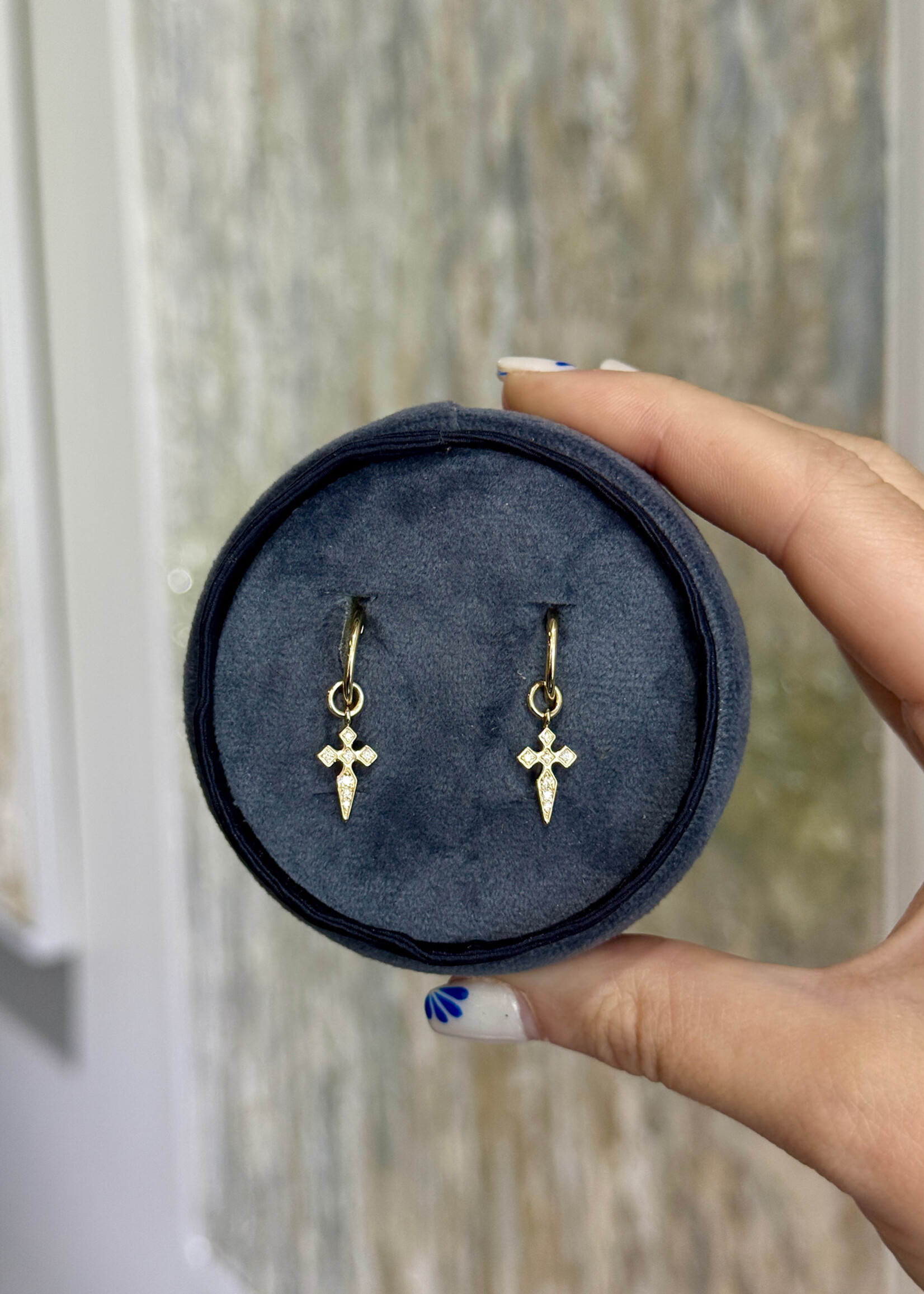 14kY .11ctw Natural Diamond Cross Huggie Hoop Earrings