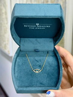 14kY .08 Natural Diamond Blue Topaz Evil Eye Pendant