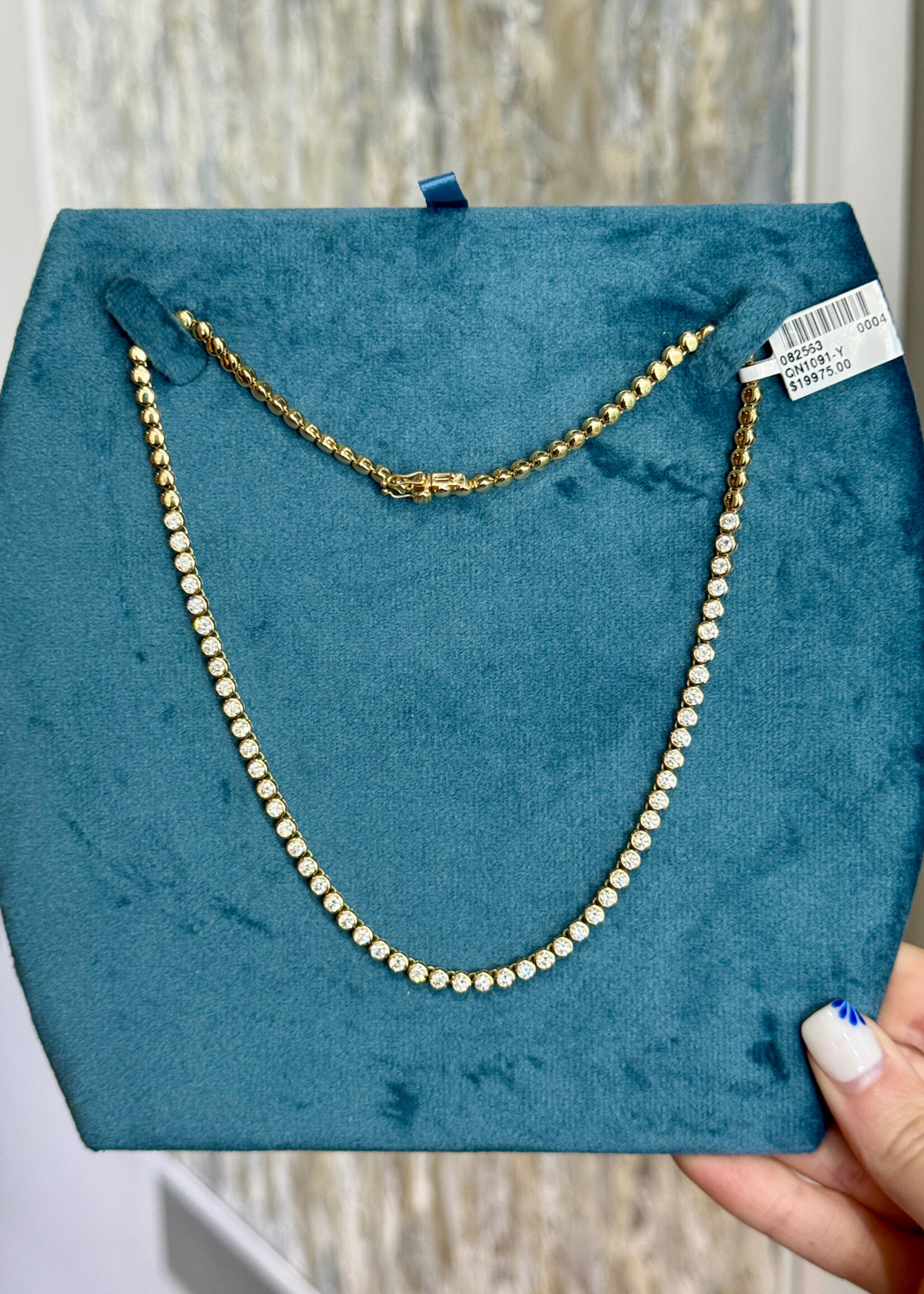 14kY 5ctw Natural Diamond Bezel Set Half Tennis Necklace