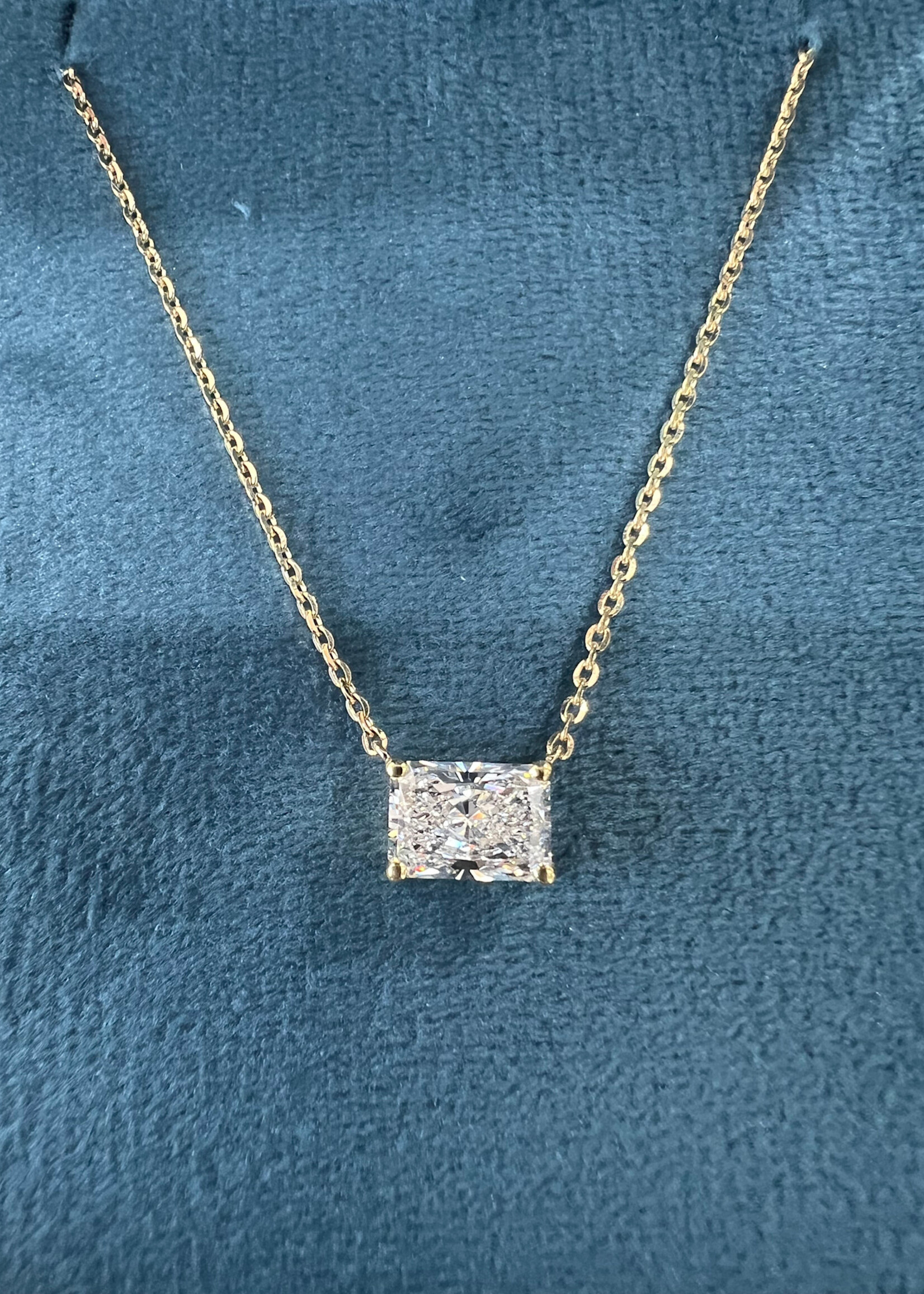 14kY 1.3ctw Radiant Cut LabGrown Diamond pendant.
