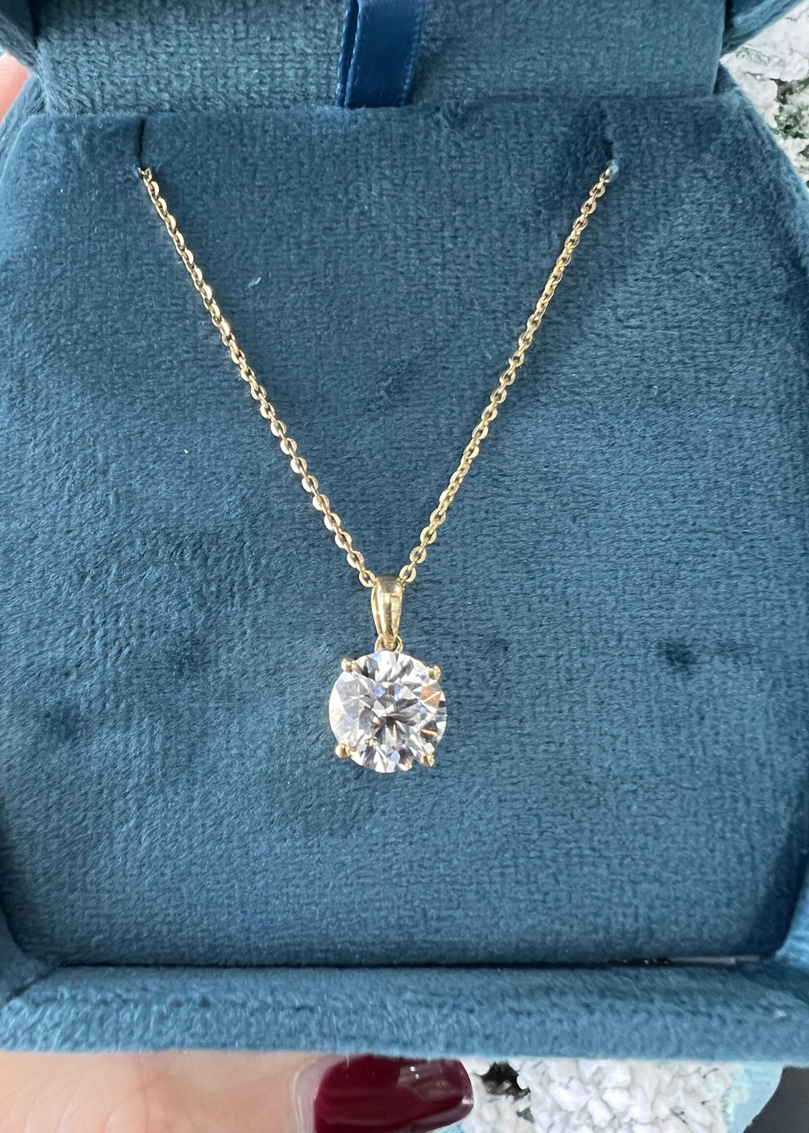 14kY 3ctw LabGrown Diamond Solitaire pendant with adjustable 16"-18" chain