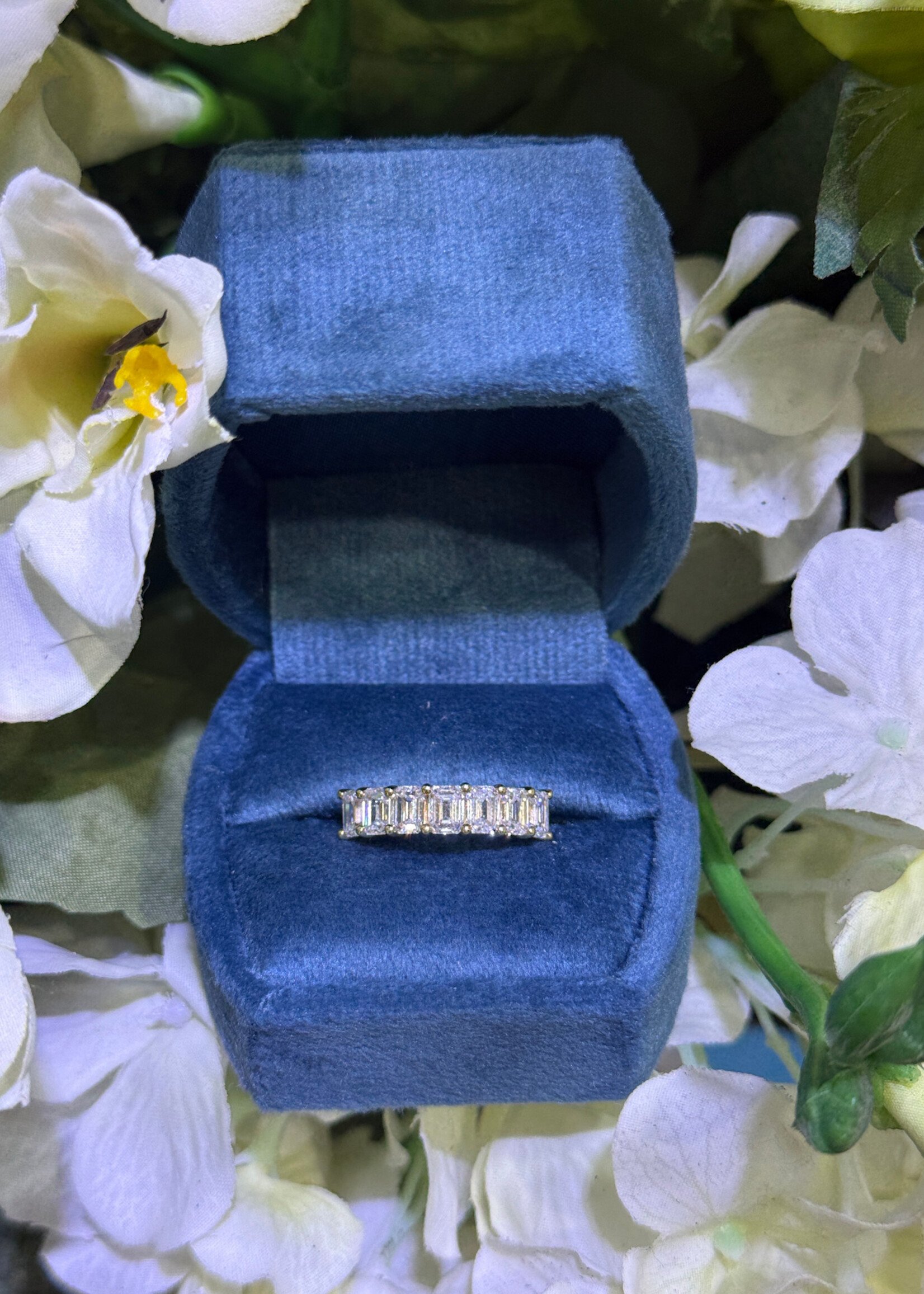 14kY 2.78ctw LabGrown Diamond band with 7 Emerald Cuts