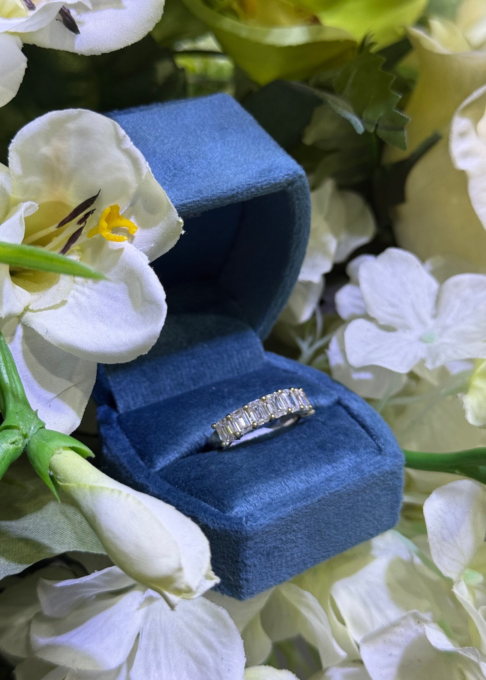 14kY 2.78ctw LabGrown Diamond band with 7 Emerald Cuts