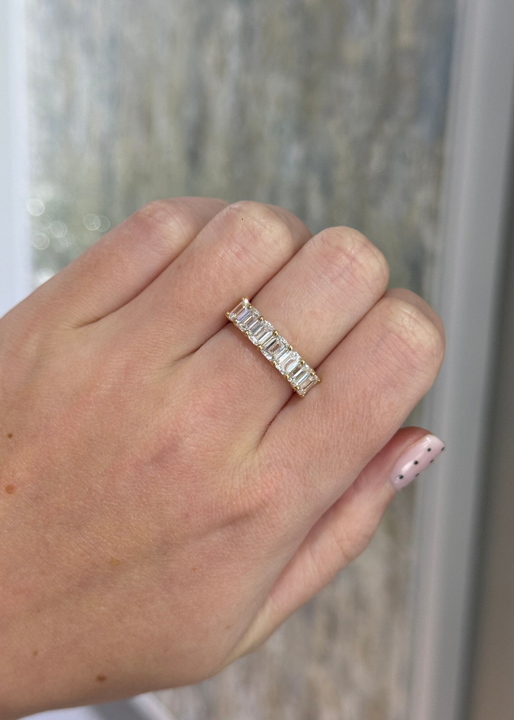 14kY 2.78ctw LabGrown Diamond band with 7 Emerald Cuts