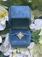 14kY 4ct Marquise Cut Labgrown diamond engagement ring with accent diamonds, milgrain and engraved details.