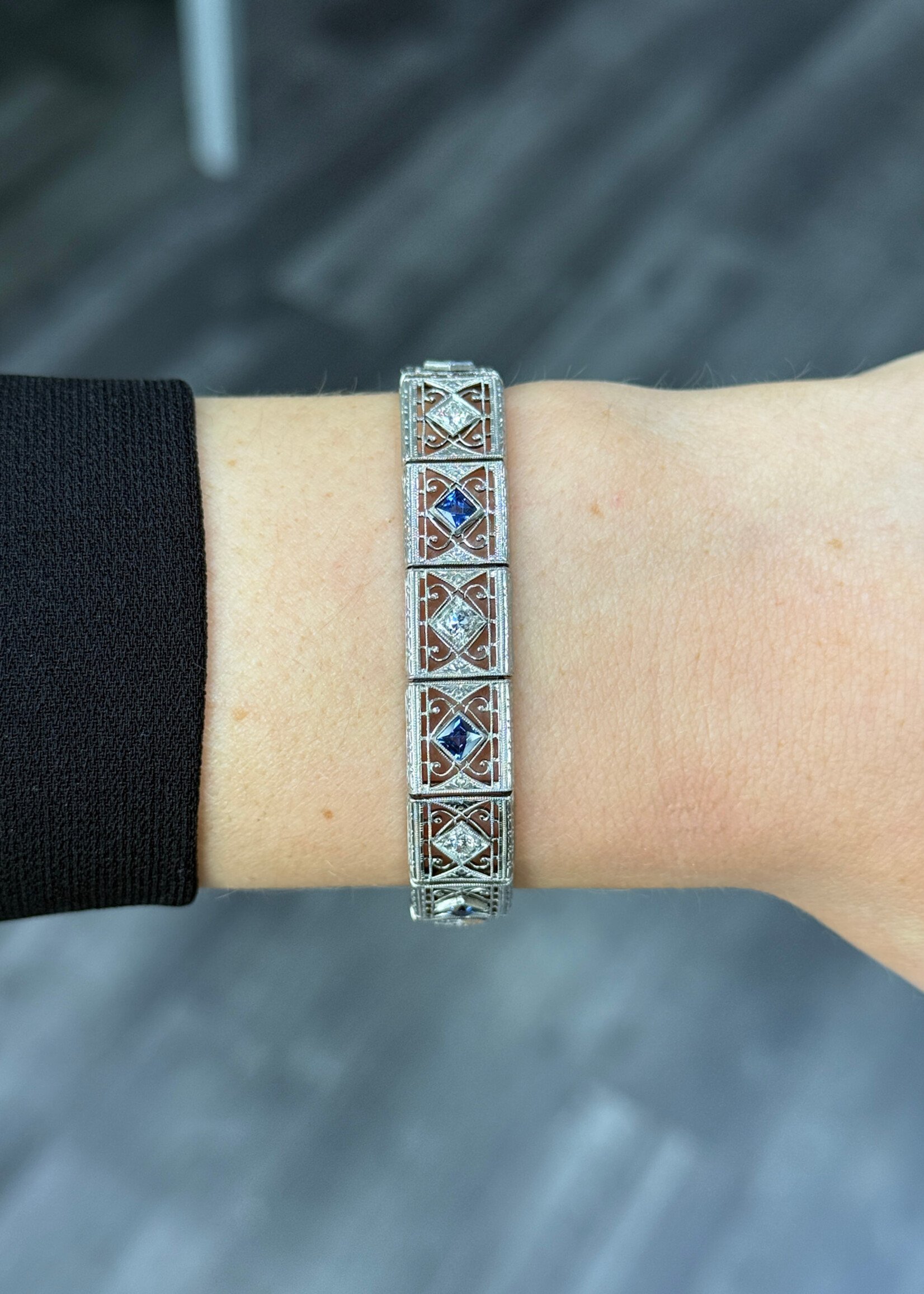 Platinum + 18k Edwardian Style Bracelet 2.00ctw Sapphires + .60ctw Diamonds (approximate weights)