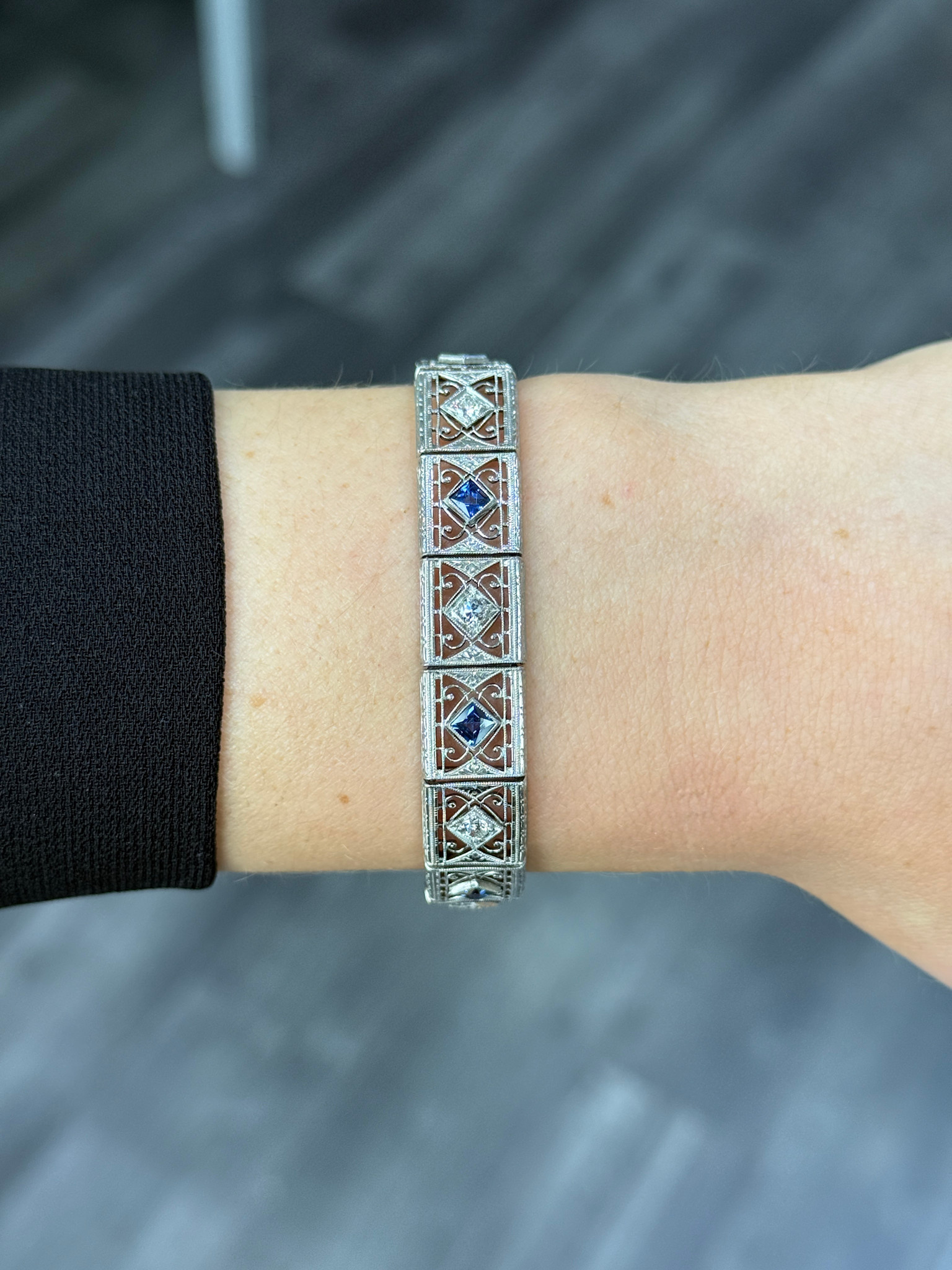 Platinum + 18k Edwardian Style Bracelet 2.00ctw Sapphires + .60ctw