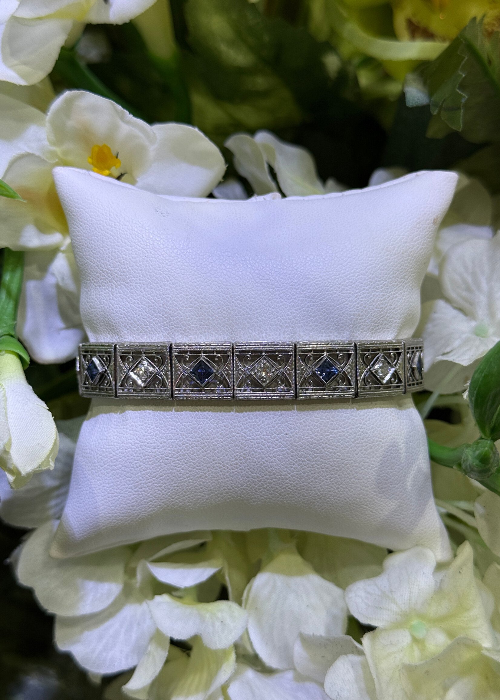 Platinum + 18k Edwardian Style Bracelet 2.00ctw Sapphires + .60ctw Diamonds (approximate weights)