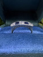 Platinum Estate Ring with 3 European cut Diamonds .35ctw + 3 Sapphires .50ctw (approximate weights)