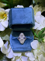 Platinum + 18k Edwardian Style Ring with 2ct+ European cut diamonds and 2 Sapphires. Excellent Condition. Size 6