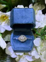 18k 1.99ct European Diamond Antique Halo Ring with single cut diamonds and milgrain detail.
