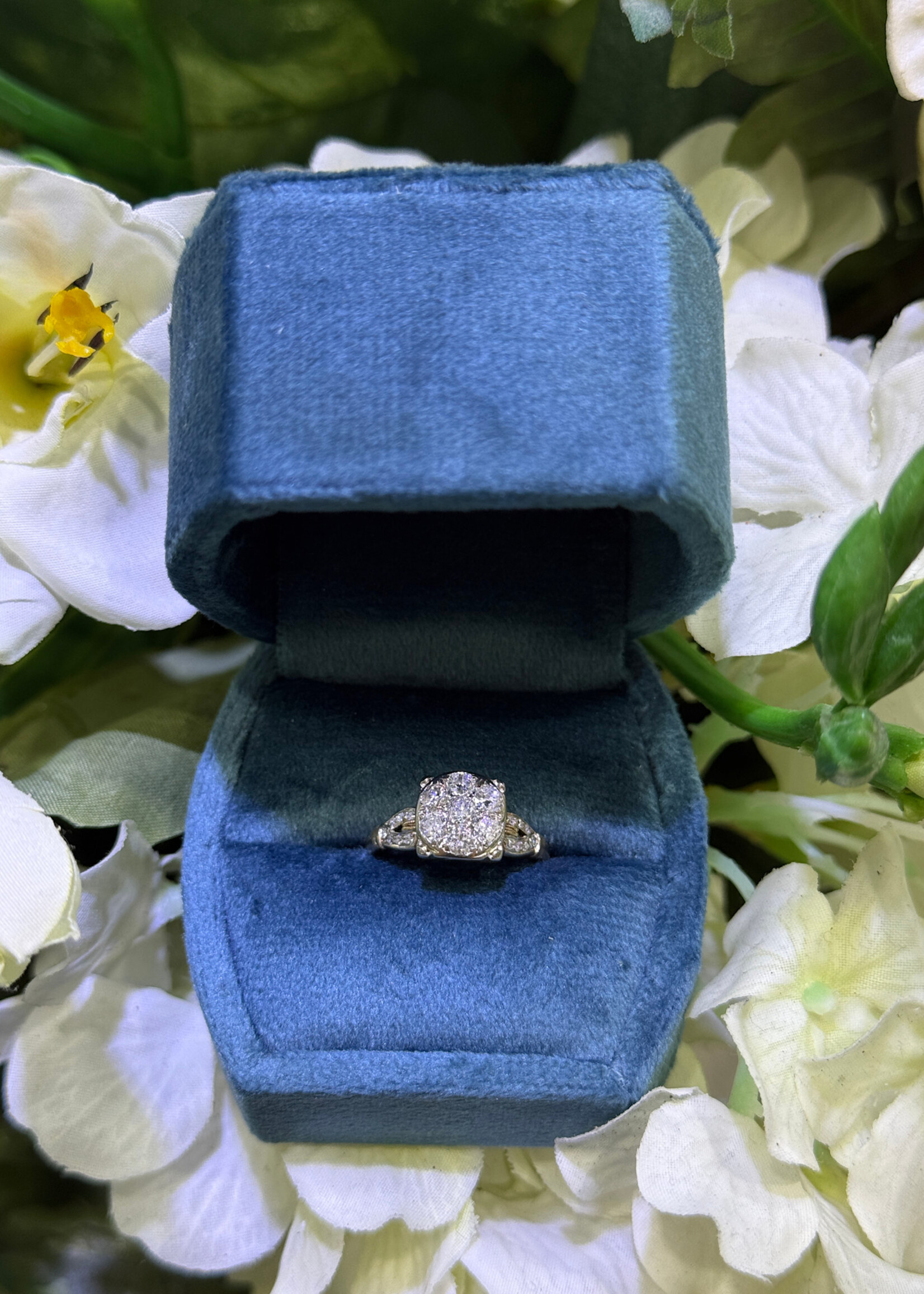14k Vintage Ring with approximately .70carats of old cut diamonds in white and yellow gold.