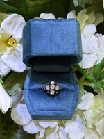 14k Vintage Ring with approximately 1.2carats of mine cut diamonds + black enamel accents