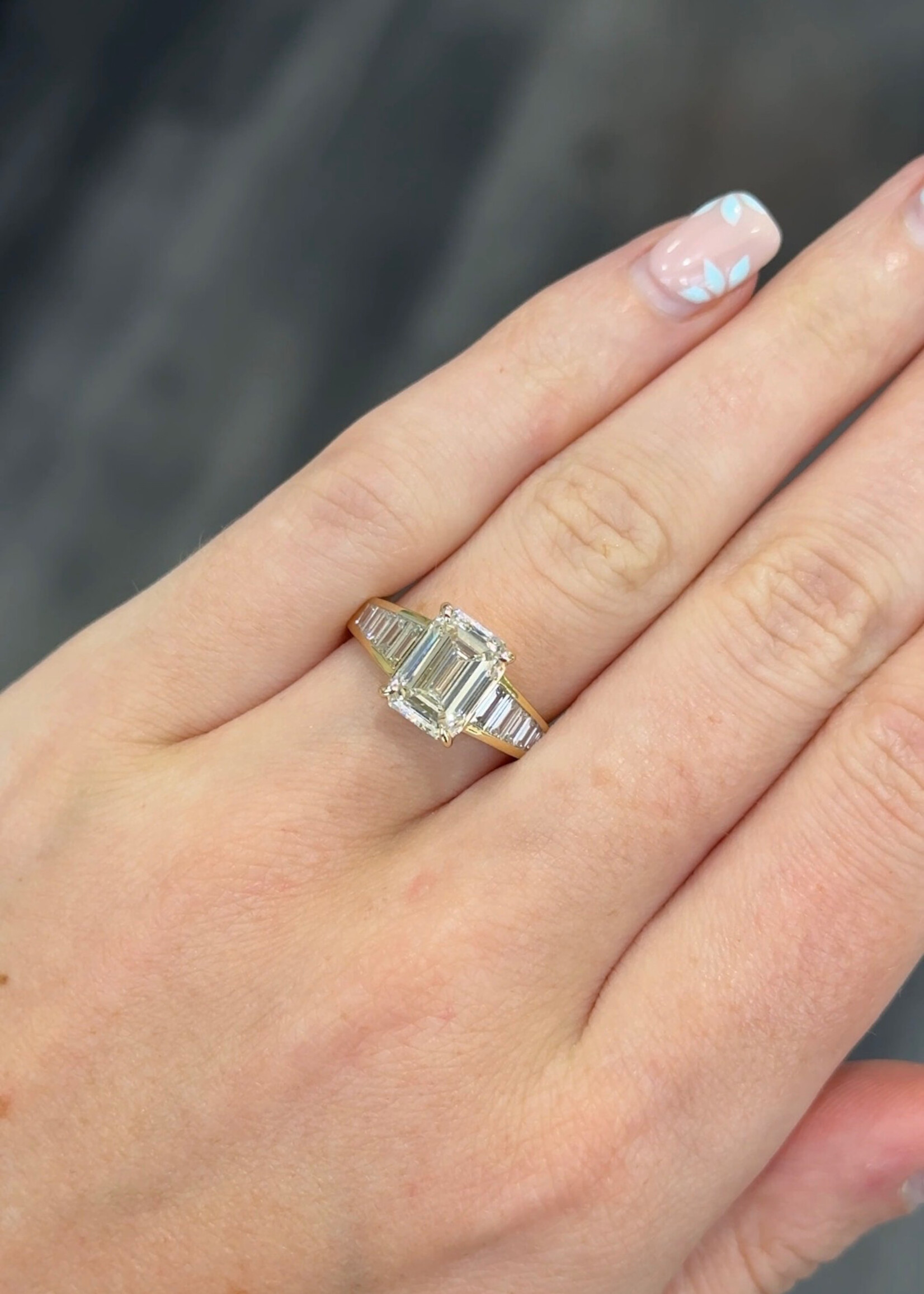 14kY 3.07ct Emerald Cut LabGrown F,VS1 IGI + .65ct Tapered Baguette Cut Labgrown diamonds