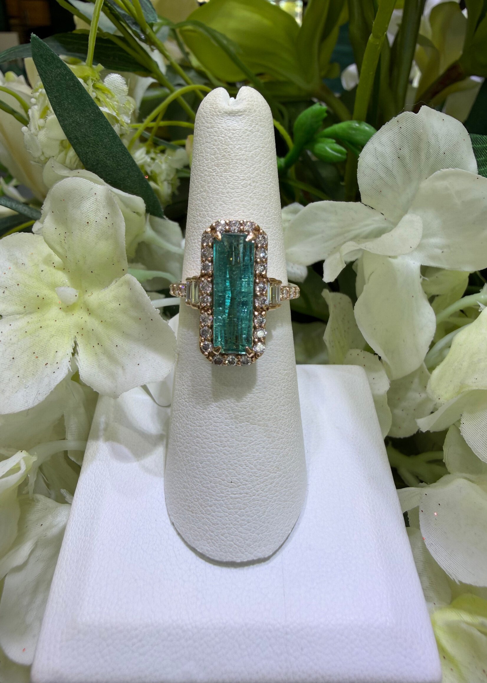 18k Rose Gold 3.4ct Green Tourmaline + .61ctw Natural Diamonds.