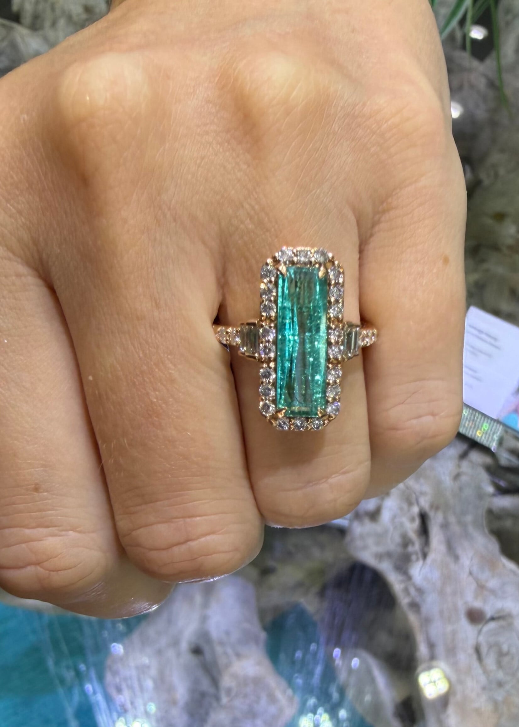 18k Rose Gold 3.4ct Green Tourmaline + .61ctw Natural Diamonds.